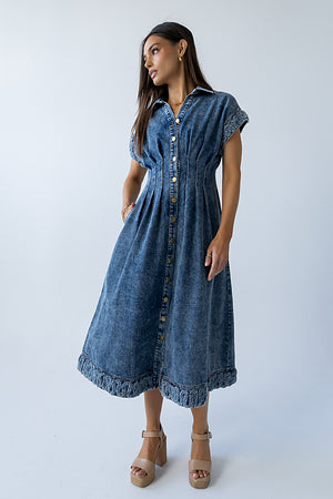 white christmas dresses Rita Denim Striped Midi Length Shirt Dress With Belt main image 1