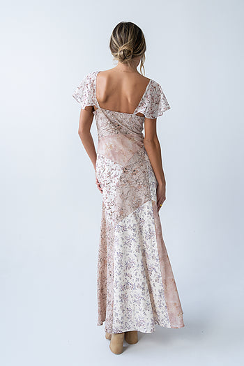 Zola Patchwork Maxi Dress in Ivory