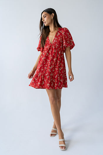 Lizzy Floral Mini Dress in Red - FINAL SALE