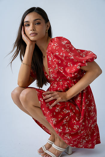 Lizzy Floral Mini Dress in Red - FINAL SALE