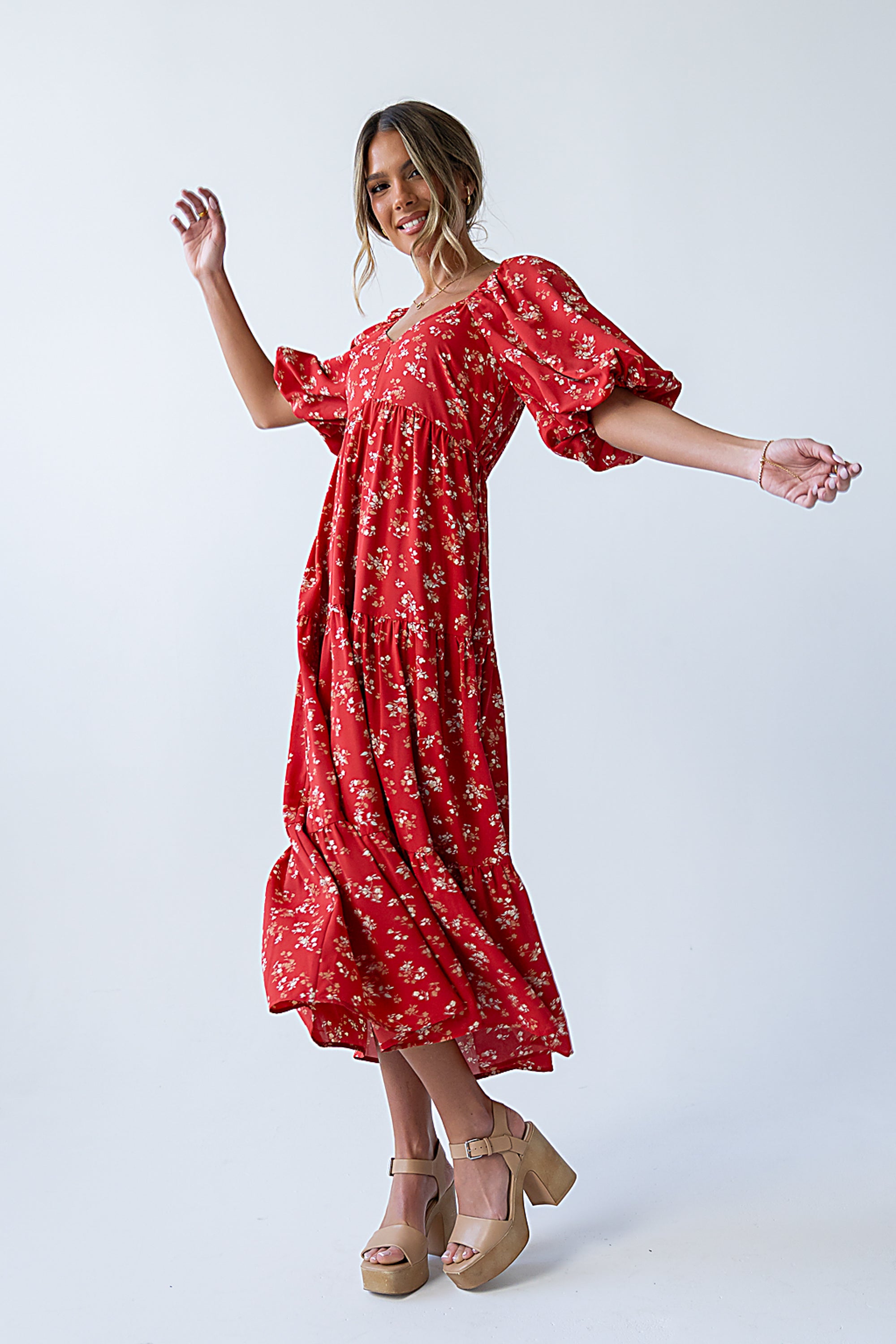Amy Floral Maxi Dress in Red