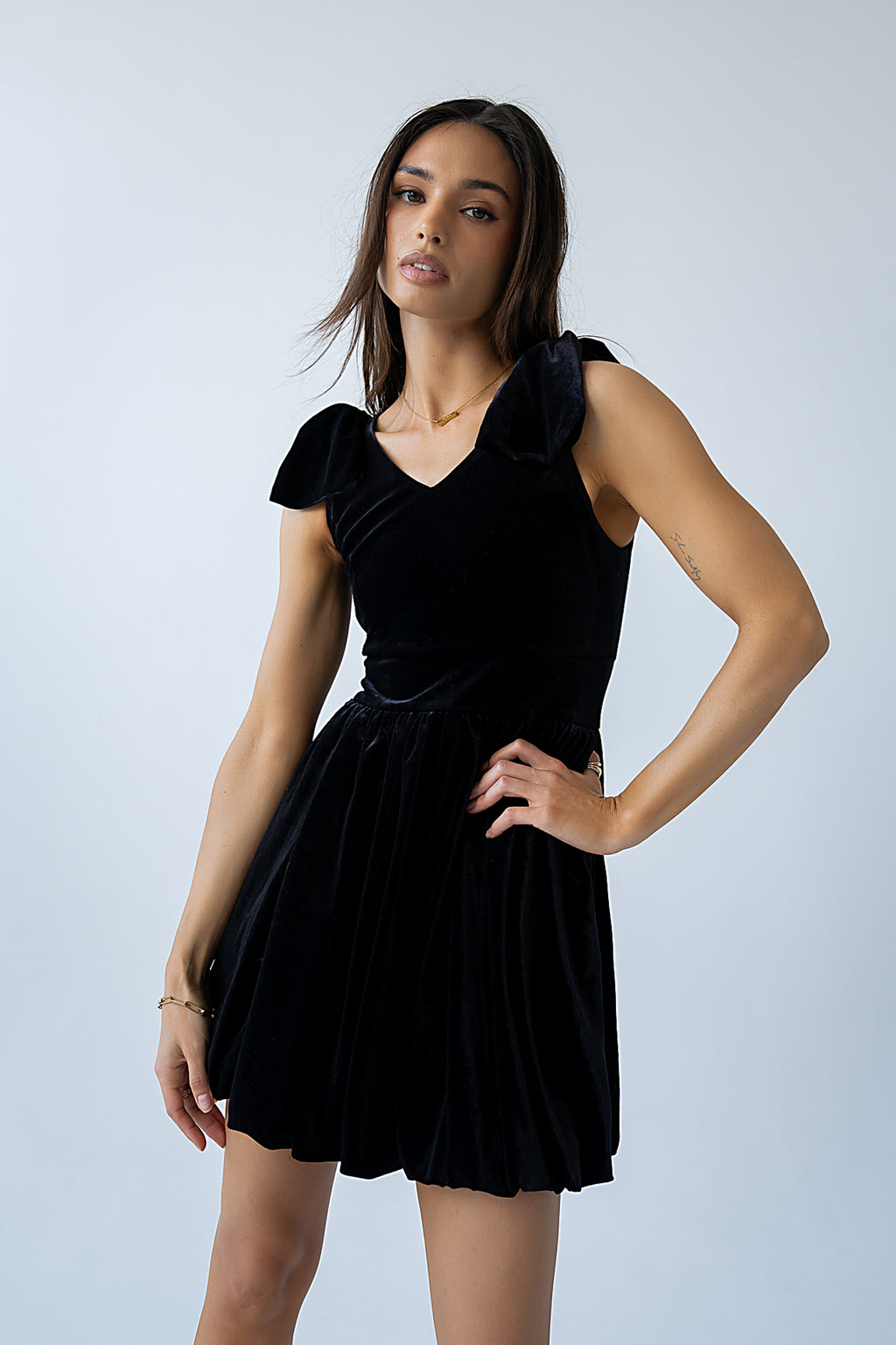 Liora Velvet Mini Dress in Black