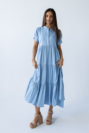 böhme Amanda Tiered Dress in Slate Blue Size XS, Non Stretch Material