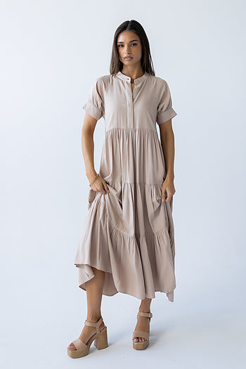 Amanda Tiered Dress in Tan