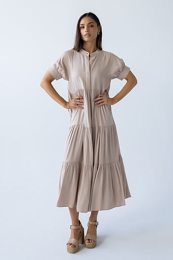 Amanda Tiered Dress in Tan