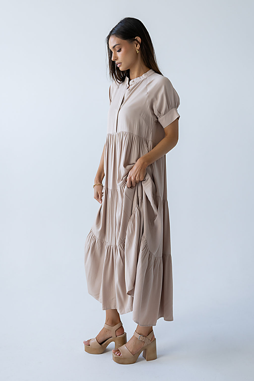 Amanda Tiered Dress in Tan