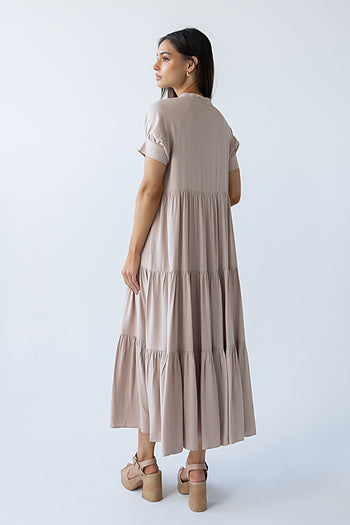 Amanda Tiered Dress in Tan
