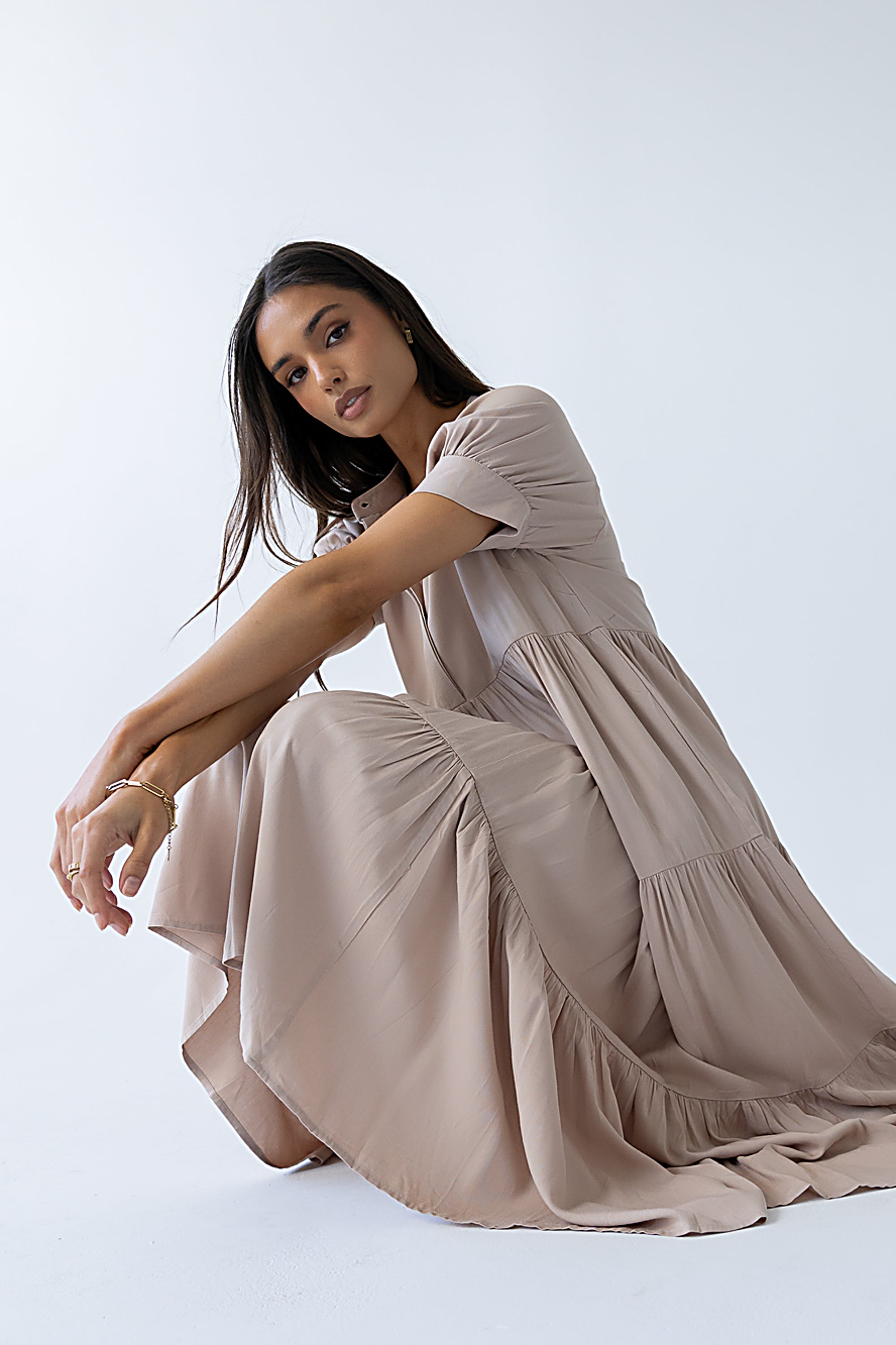 flowy dress modest Floral Print Maxi Dress with Waist Tie Long Sleeve Modest Wear – Abayaya main image 1