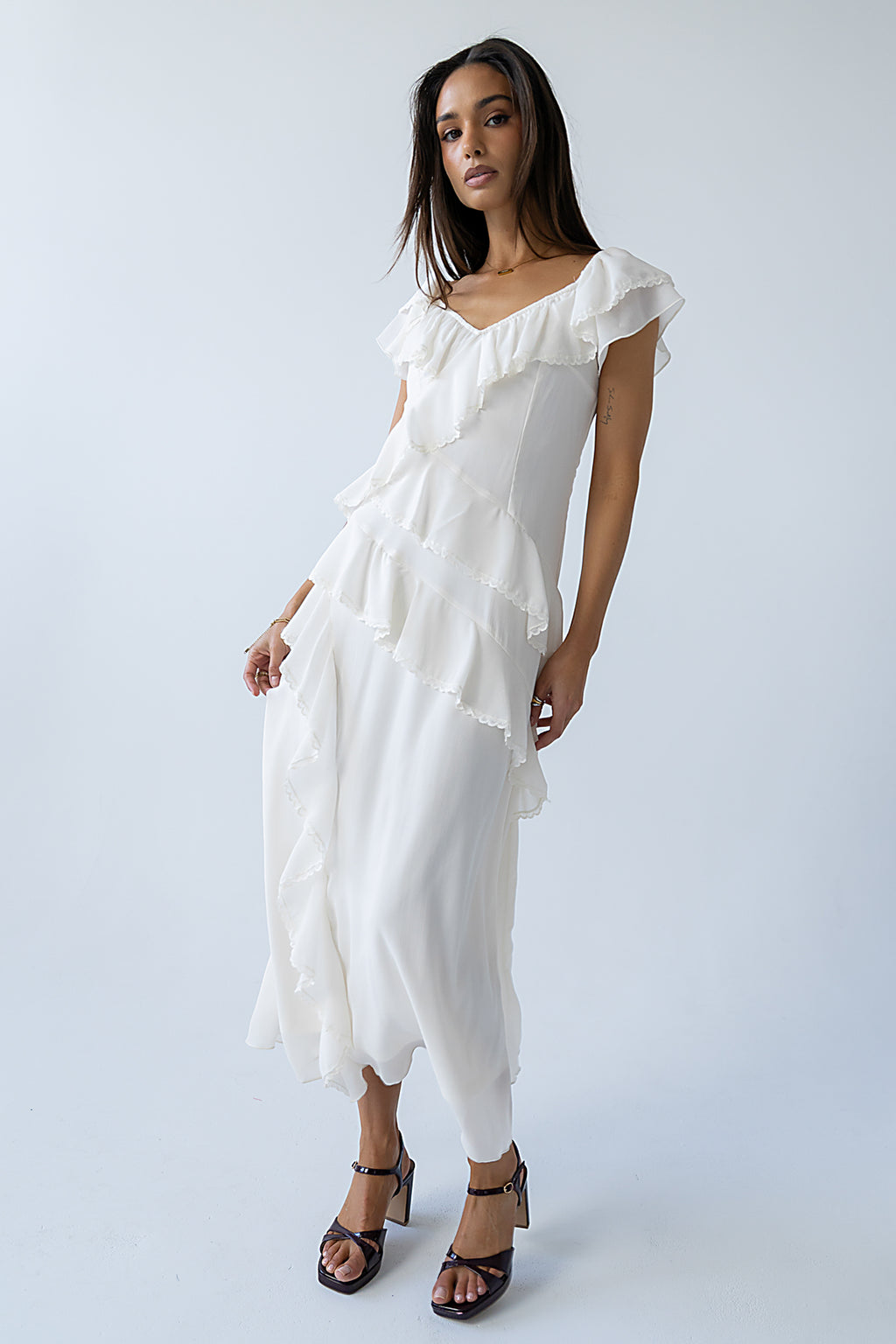 Quinton Ruffle Maxi Dress in Cream Quinton Ruffle Maxi Dress in Cream