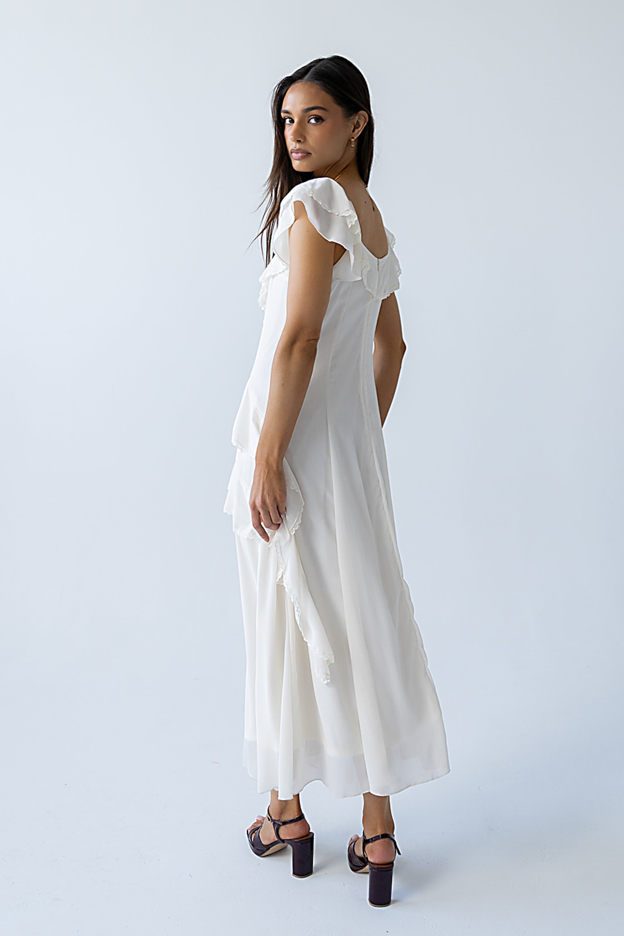 cream ruffle maxi dress Reclaimed Vintage maxi dress with ruffles in cream