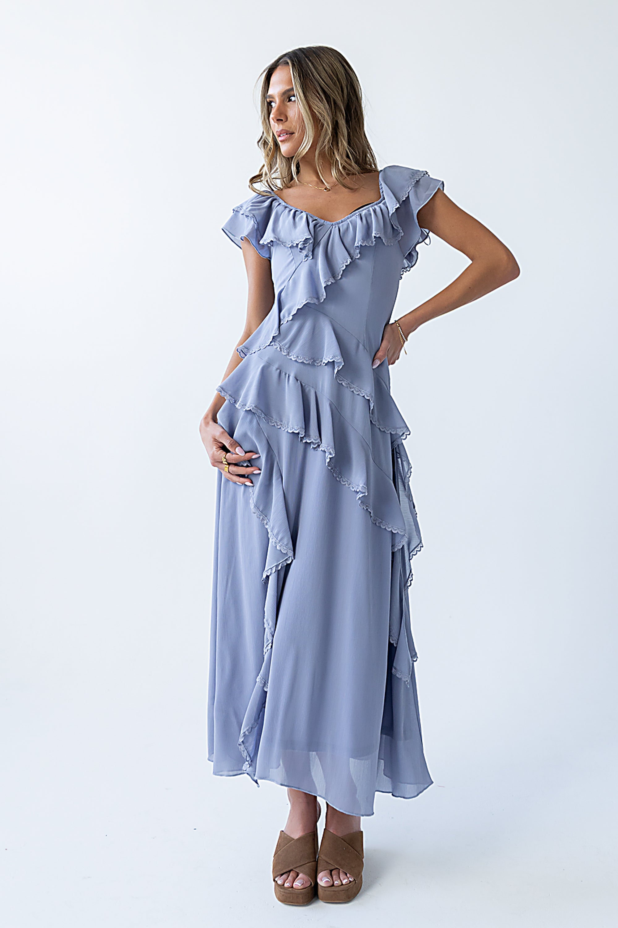 chinese dress ladies Quinton Ruffle Maxi Dress in Blue