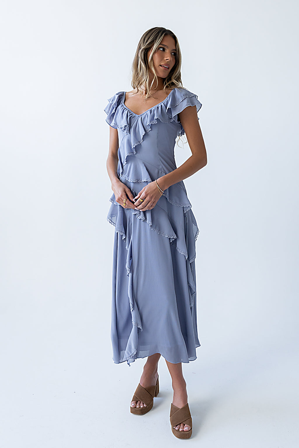 white christmas dresses Quinton Ruffle Maxi Dress in Blue