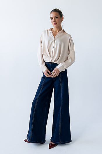 Margaret Twist Button Up in Champagne
