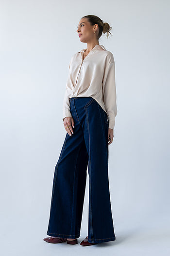 Margaret Twist Button Up in Champagne