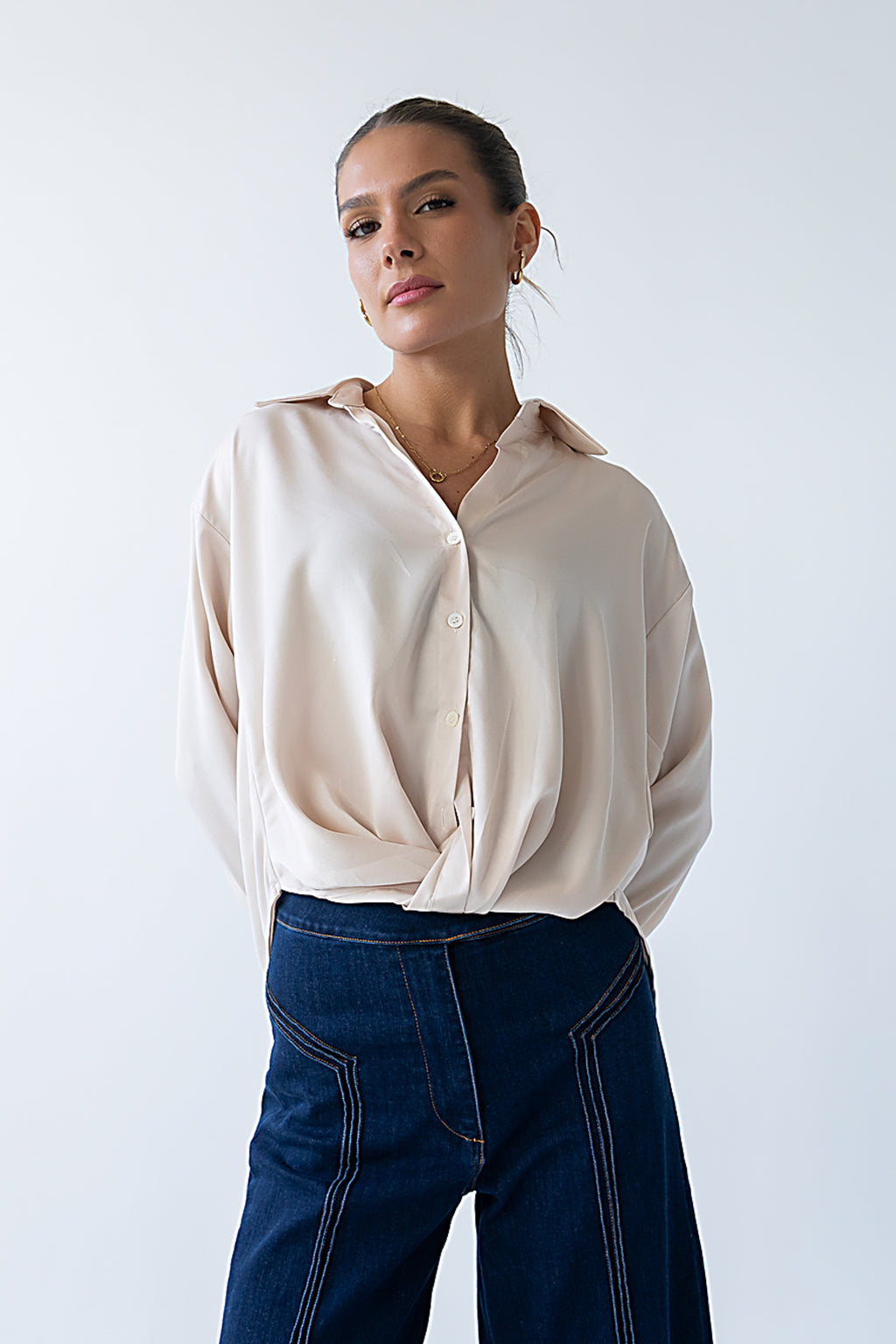 Margaret Twist Button Up in Champagne