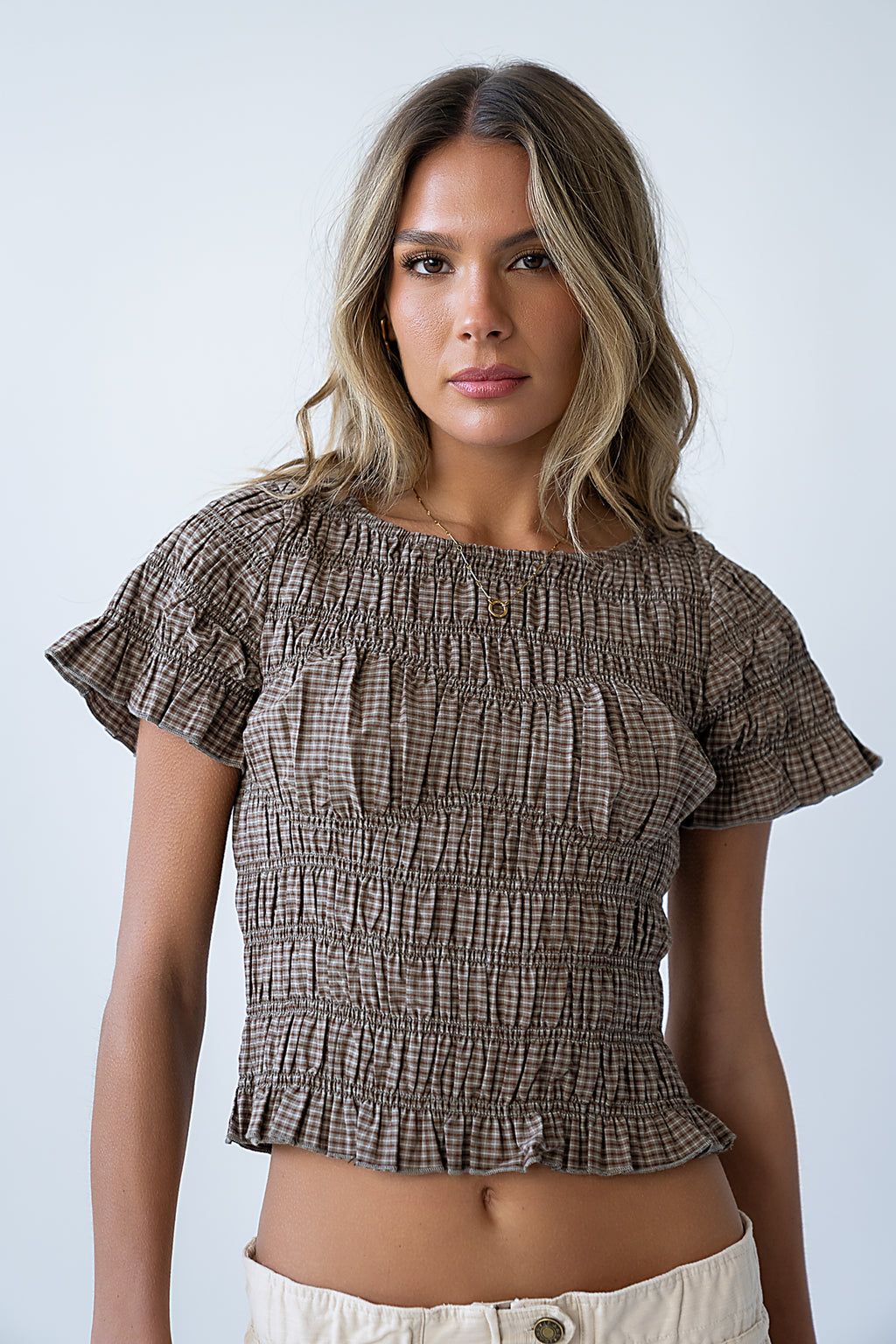 Marta Smocked Blouse in Olive