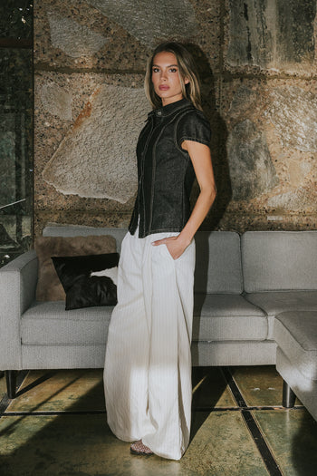 Briley Denim Button Up in Black - FINAL SALE