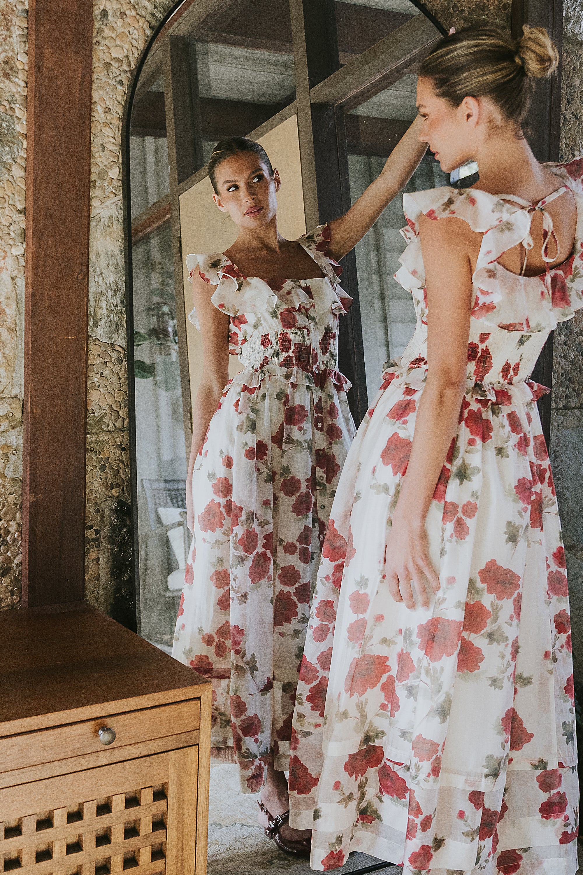 floral maxi dress formal Baltic Born Womens Katherine Maxi Dress | Cream + Rust Floral main image 1