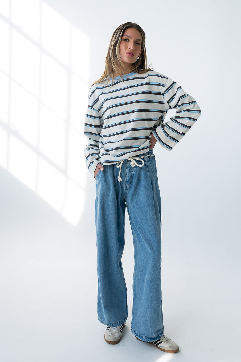 Kiana Striped Top in Grey - FINAL SALE