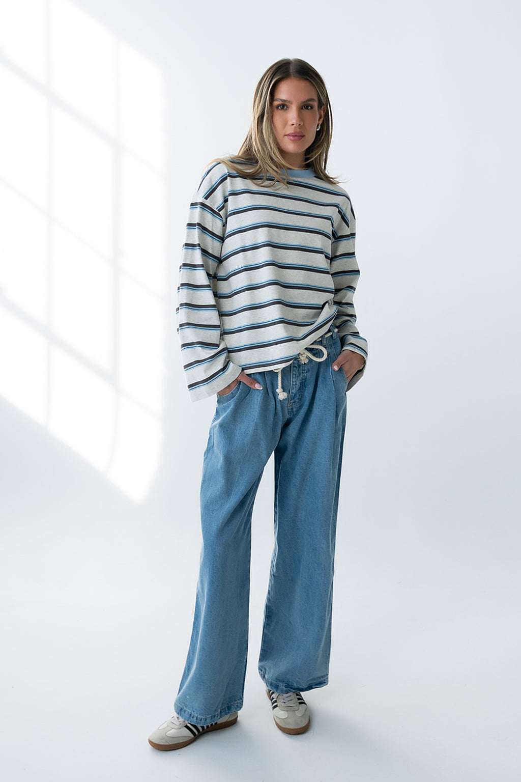 Kiana Striped Top in Grey - FINAL SALE