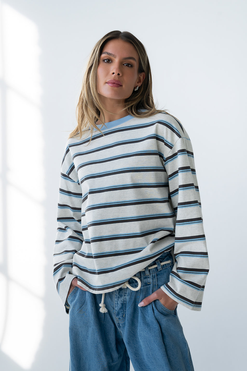 Kiana Striped Top in Grey - FINAL SALE