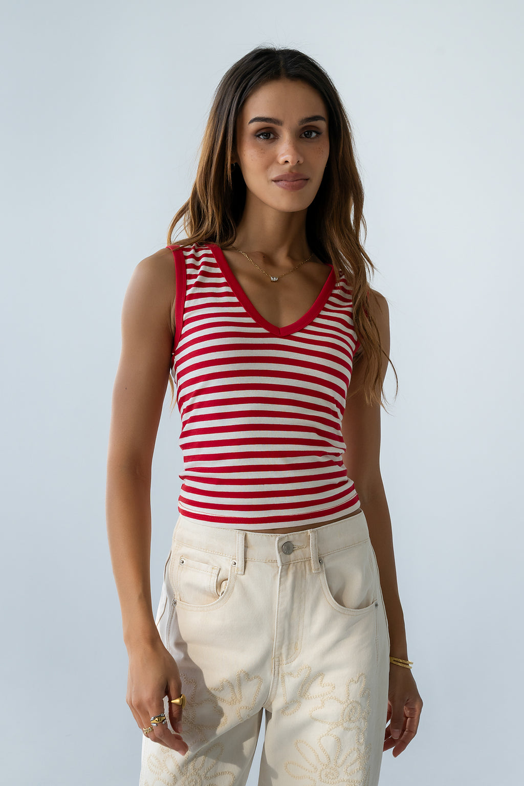 Kylen Striped Tank Top in Red