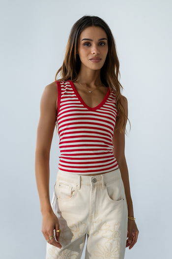 Kylen Striped Tank Top in Red
