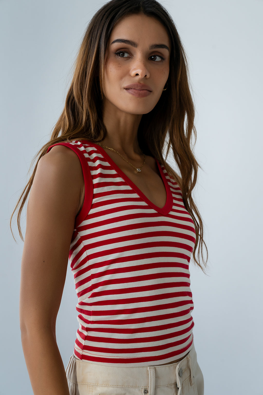 Kylen Striped Tank Top in Red