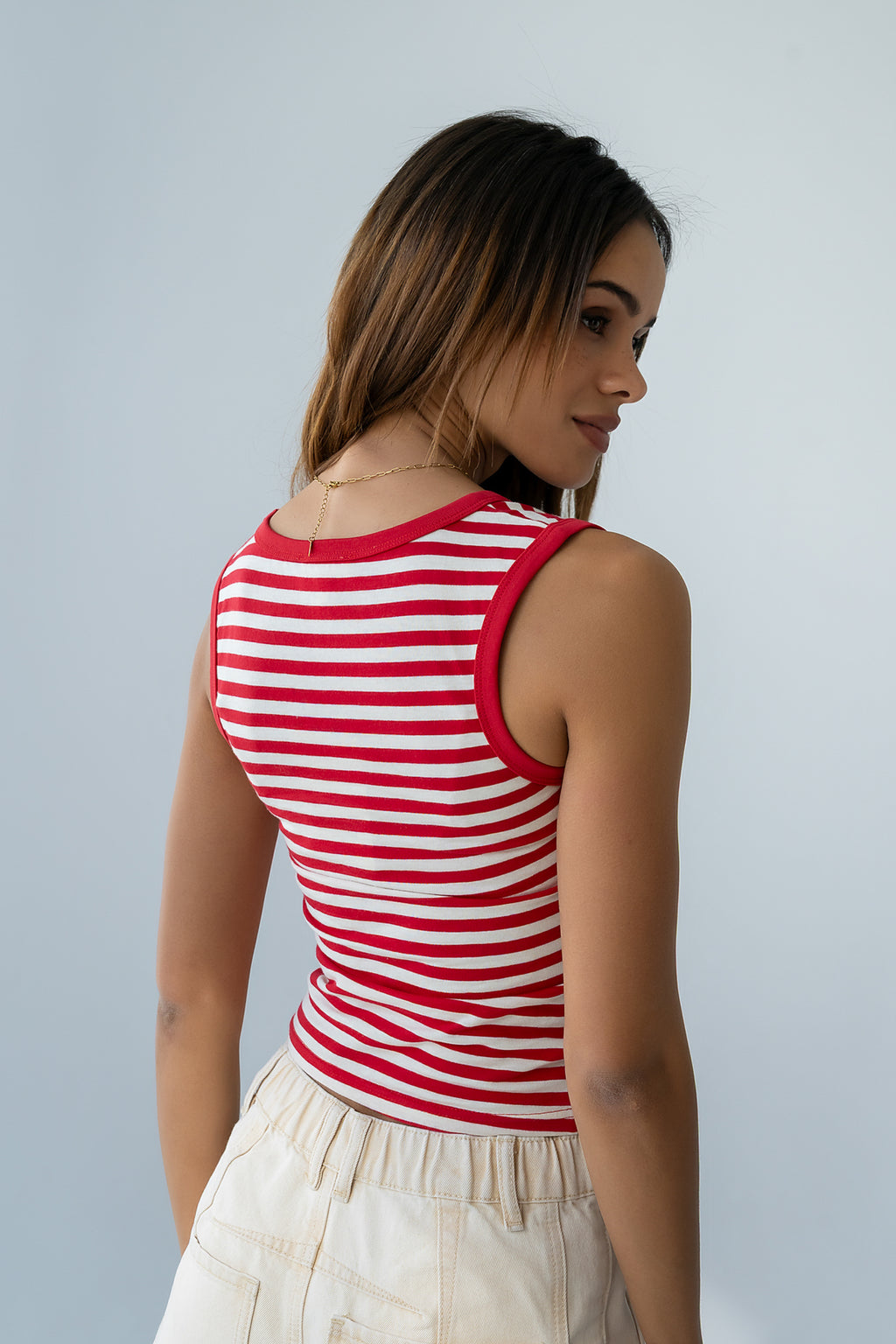 Kylen Striped Tank Top in Red