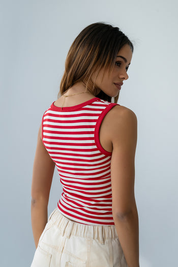Kylen Striped Tank Top in Red