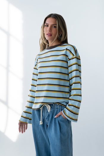 Kiana Striped Top in Light Blue - FINAL SALE