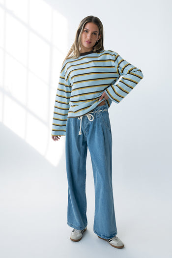 Kiana Striped Top in Light Blue - FINAL SALE
