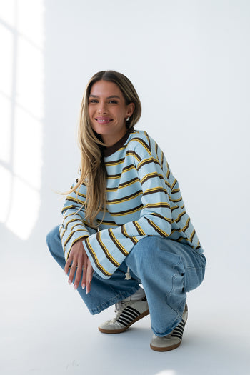 Kiana Striped Top in Light Blue - FINAL SALE