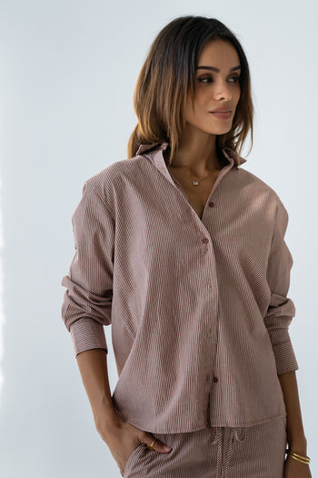 Hailey Striped Button Up in Mauve