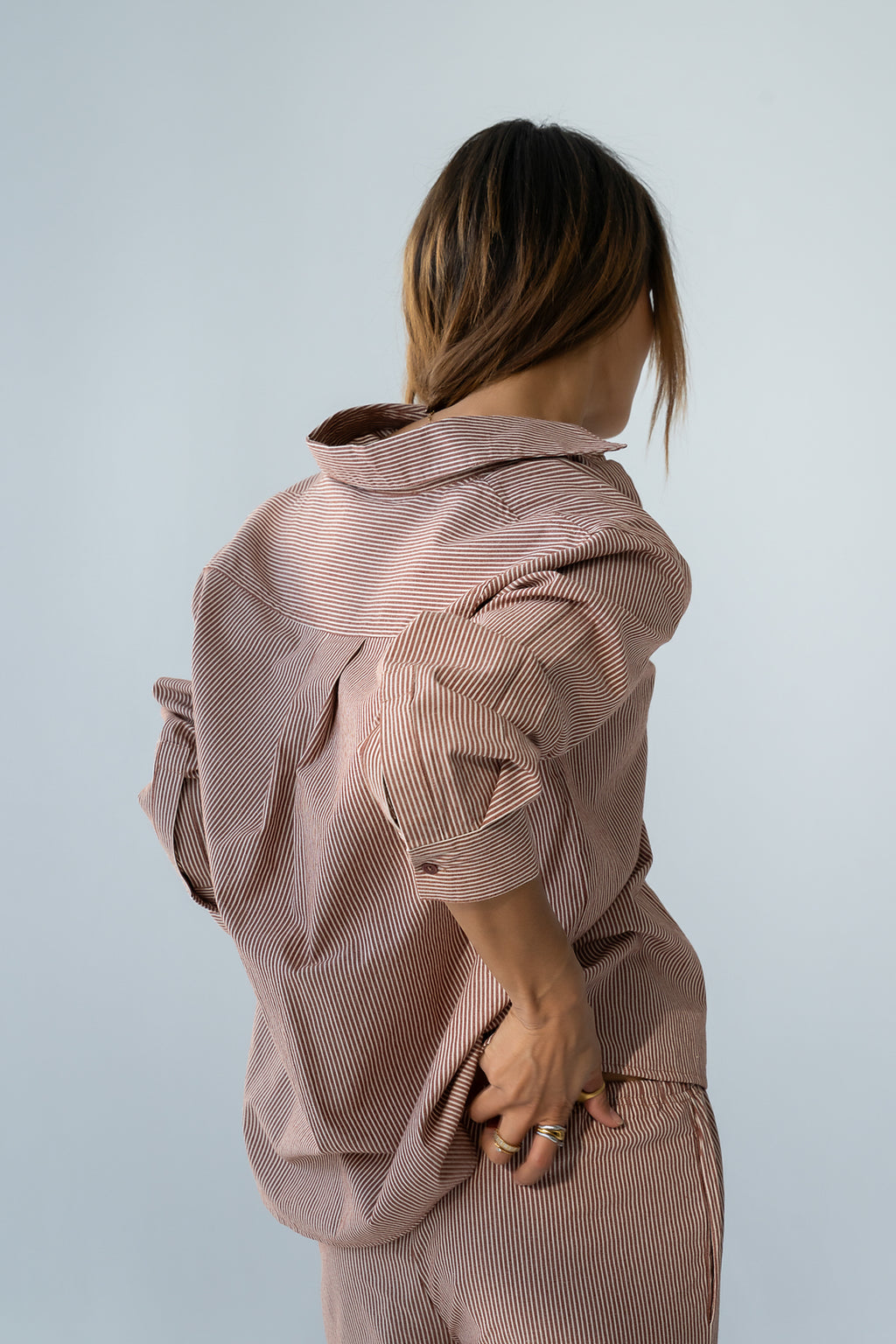 Hailey Striped Button Up in Mauve