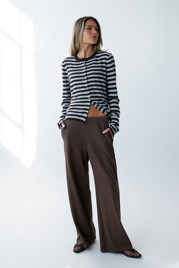 Ronda Ribbed Wide Leg Pants in Brown