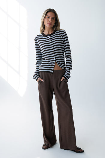 Ronda Ribbed Wide Leg Pants in Brown