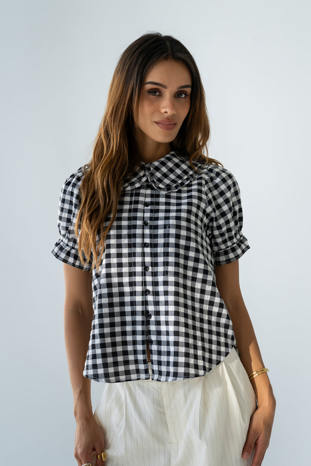 Nelly Gingham Blouse in Black