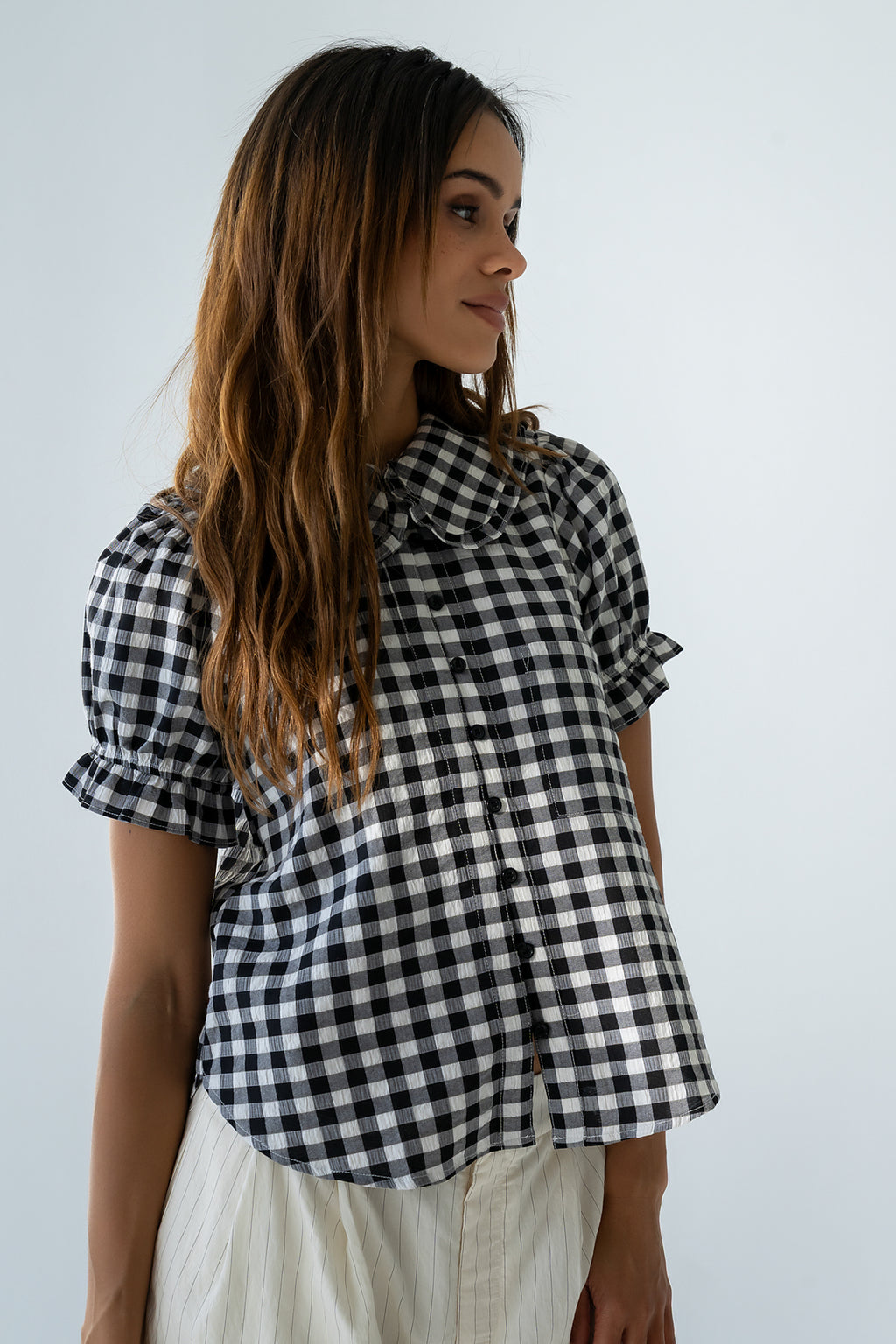 Nelly Gingham Blouse in Black