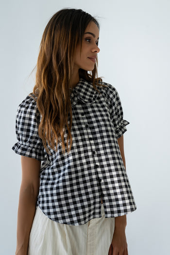 Nelly Gingham Blouse in Black