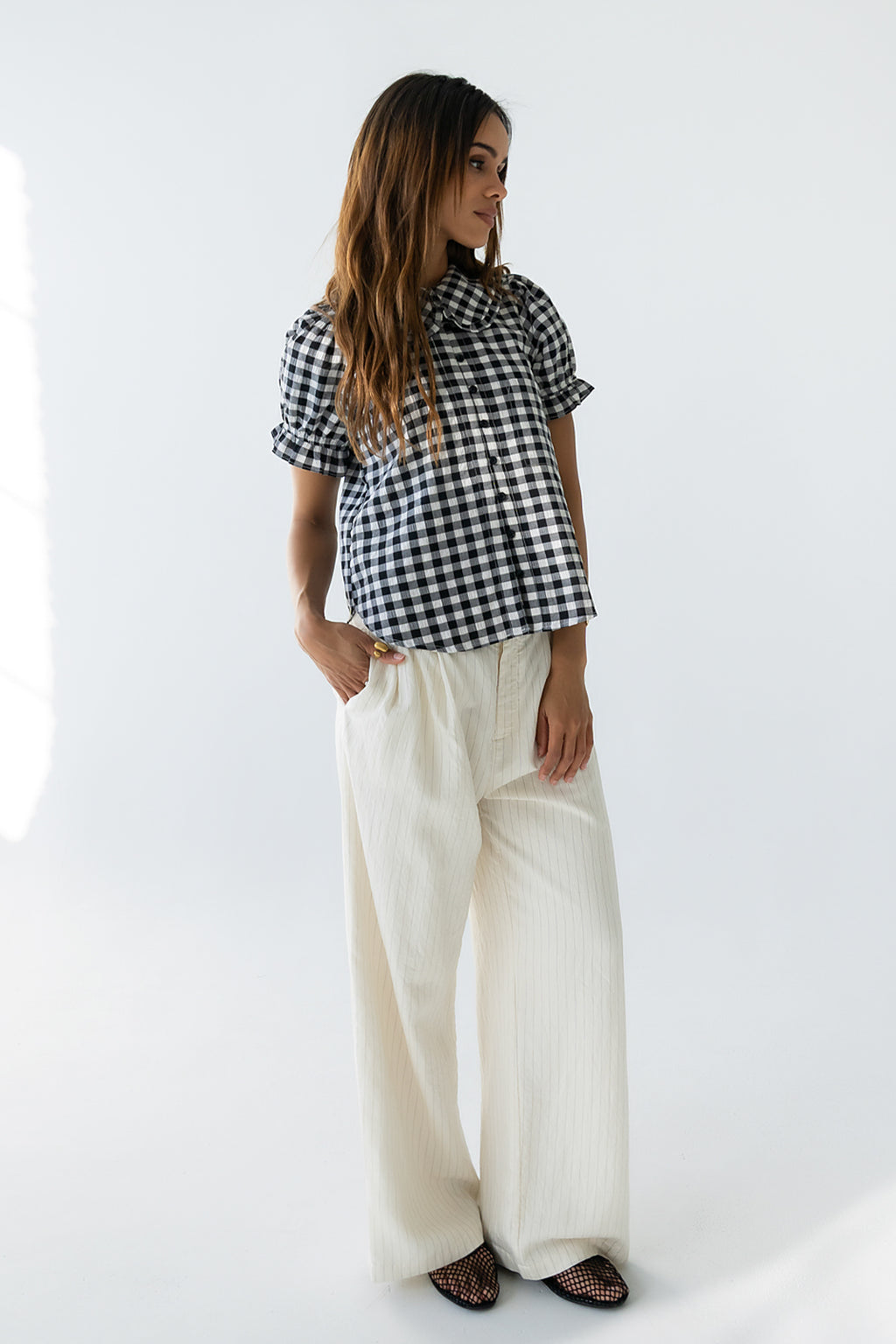 Nelly Gingham Blouse in Black