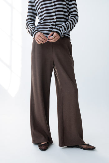 Ronda Ribbed Wide Leg Pants in Brown
