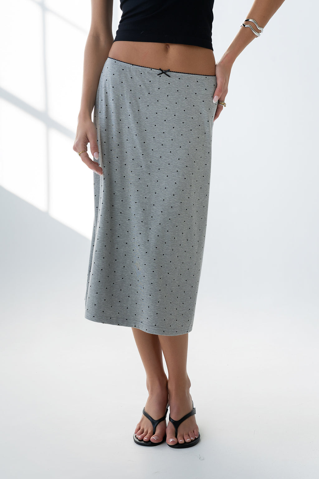 Jordyn Polka Dot Skirt in Heather Grey