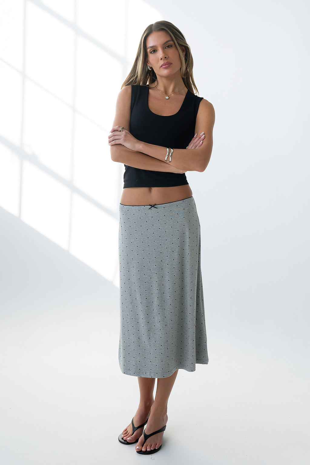 Jordyn Polka Dot Skirt in Heather Grey