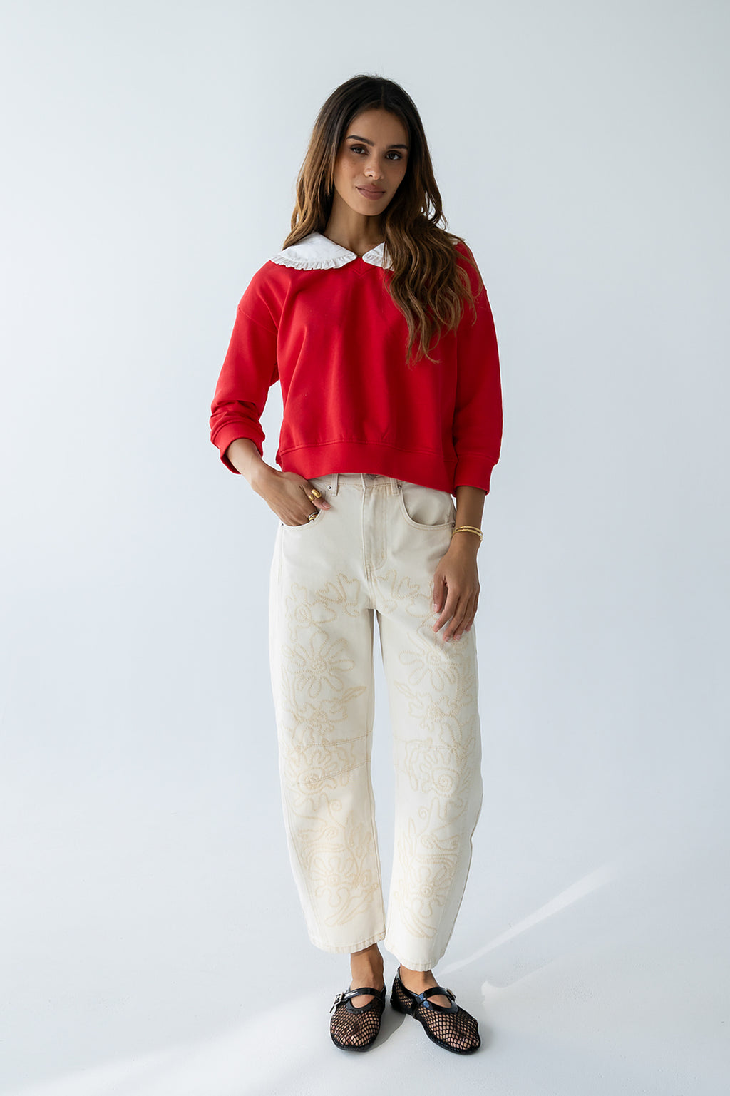 Eddie Collared Sweatshirt in Red - FINAL SALE