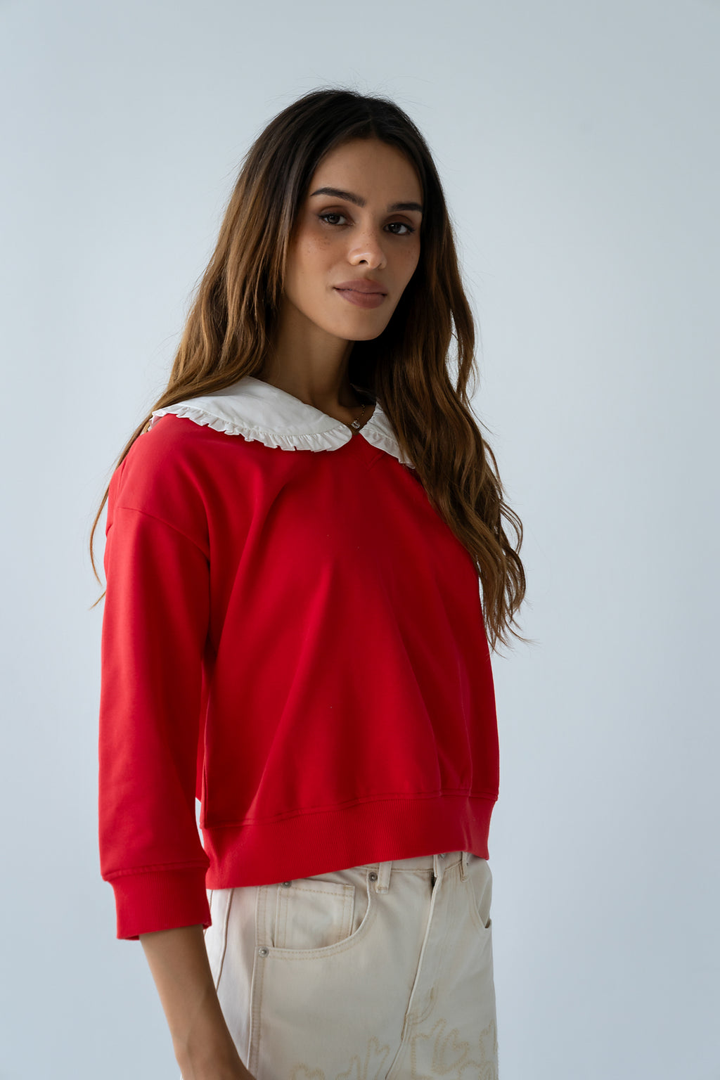 Eddie Collared Sweatshirt in Red - FINAL SALE