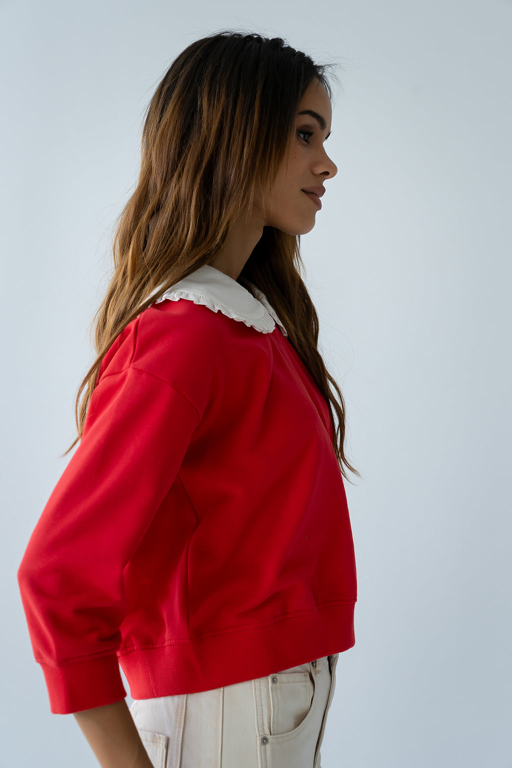 Eddie Collared Sweatshirt in Red - FINAL SALE