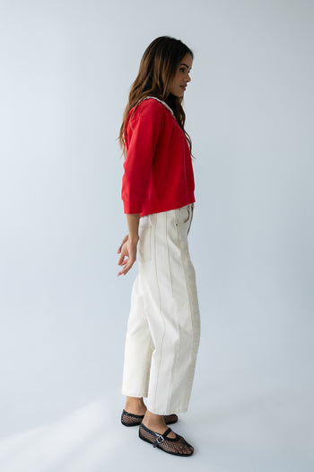 Kinsey Embroidered Barrel Jeans in Beige