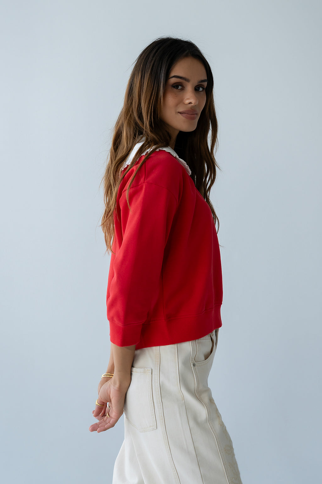 Eddie Collared Sweatshirt in Red - FINAL SALE