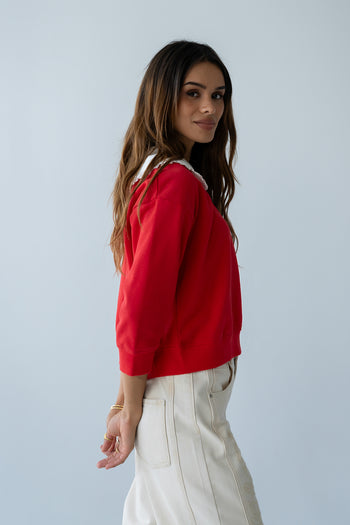Eddie Collared Sweatshirt in Red - FINAL SALE